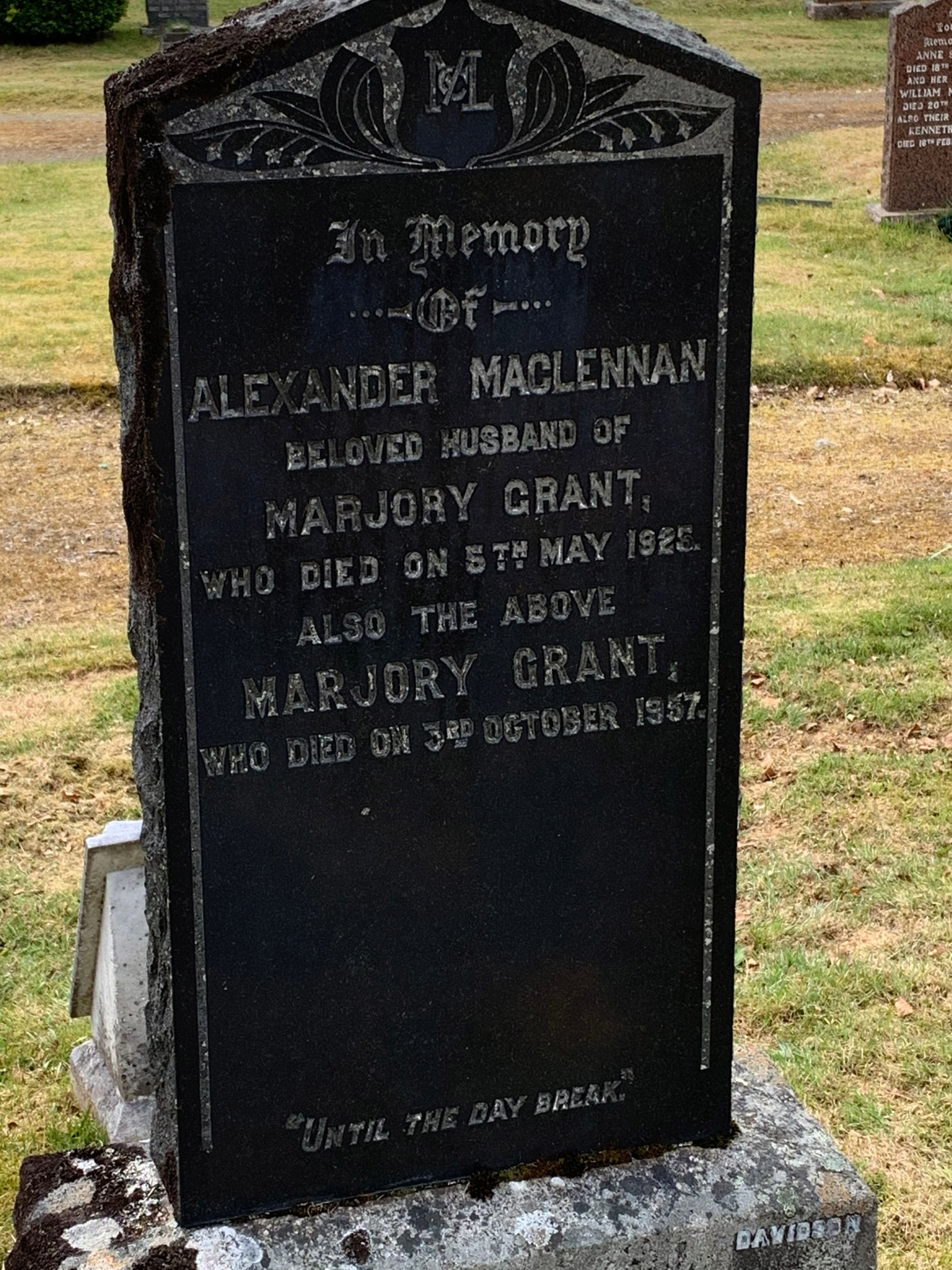 Photo of headstones/Alexander MacLennan died 1925 MI Tomnahurich
